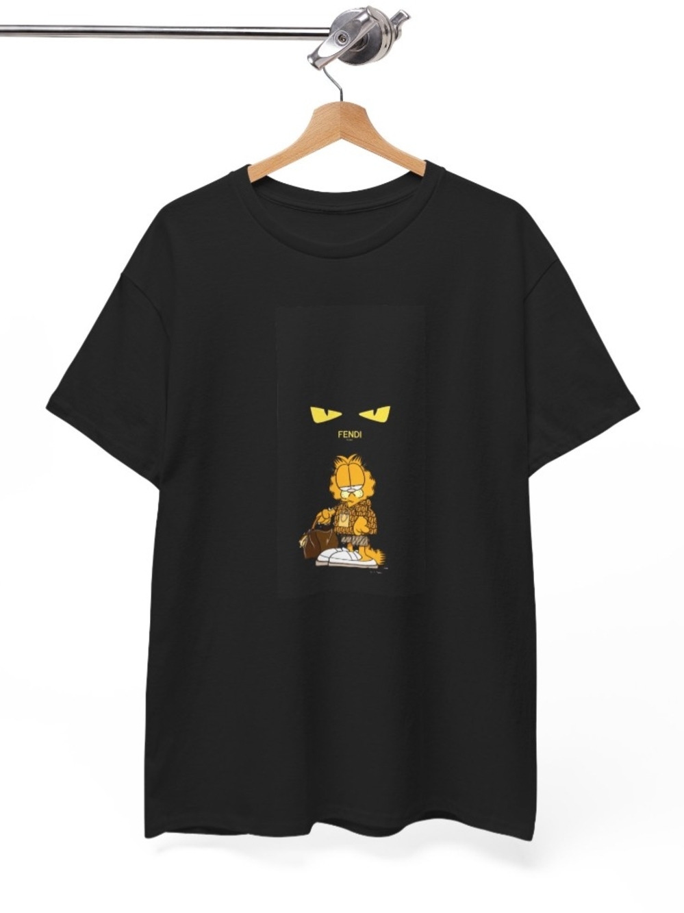 Black Graphic T-Shirt with Yellow Garfield Design